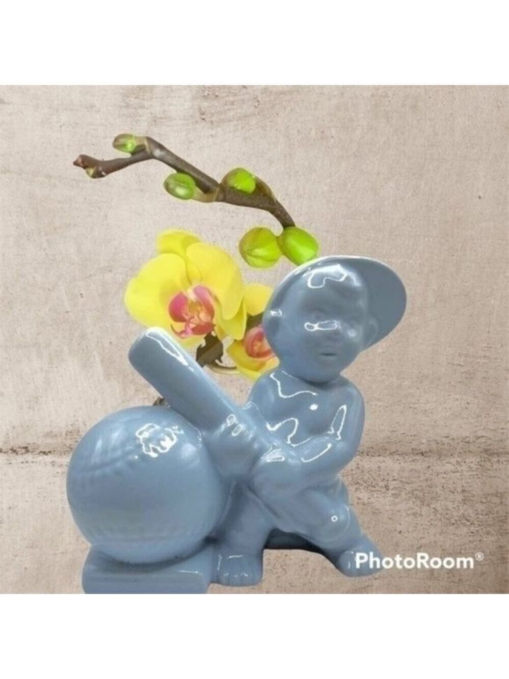 Vintage Haeger Blue Baseball Boy Pottery Planter 1950s